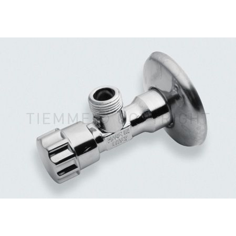 Хромований кран з декоративним кільцем без гайки Tiemme 1/2"х3/8" різьблення зовнішнє / зовнішнє ( 2950013 )